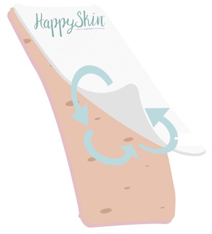 Happy Skin drawing: the fabric lifting off the skin, with arrows circling moisture between them